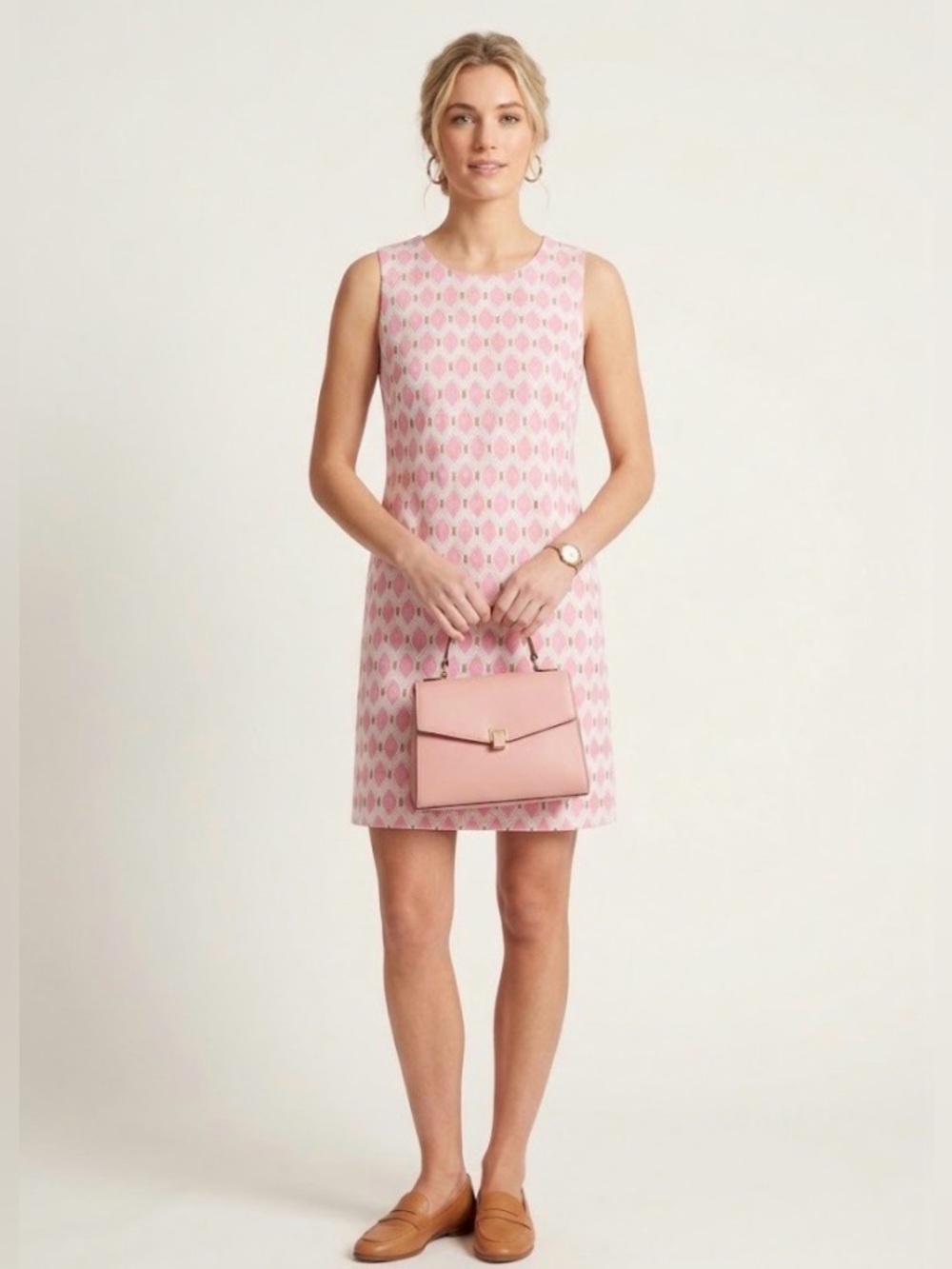 J McLaughlin Pink Gold White Geometric Sleeveless Shift Dress Small